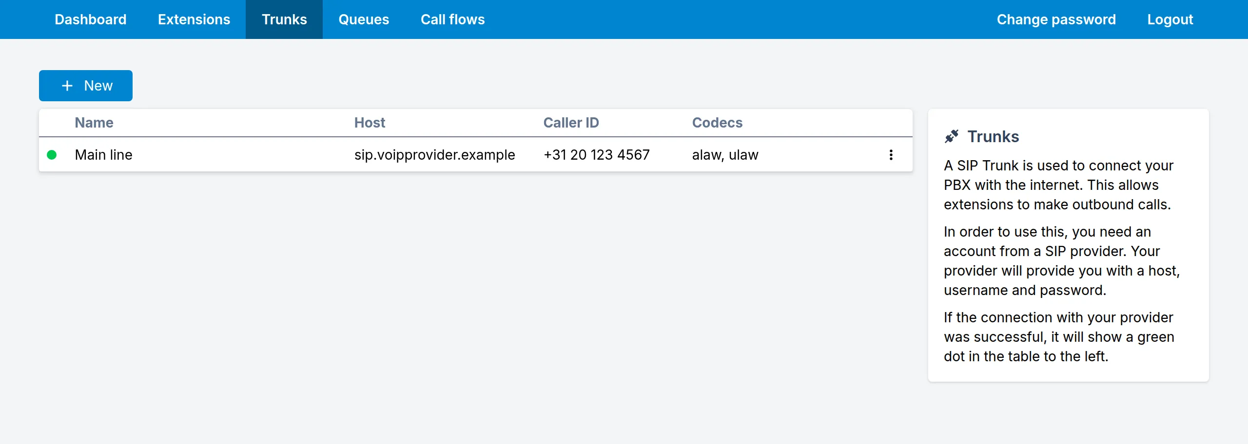 Trunks: Connect your SIP provider for calls in and out.